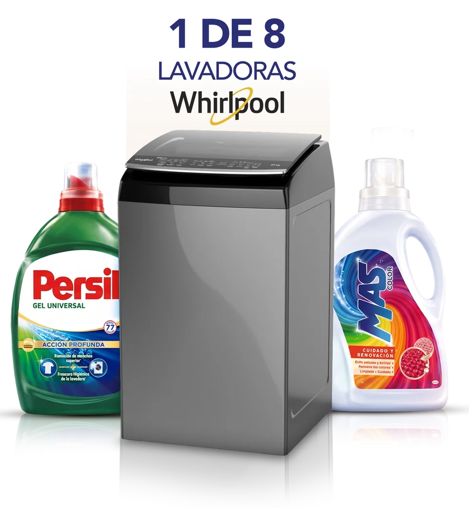 Lavadora Whirlpool junto a Persil y MAS Color: una de las 8 de la promoción
